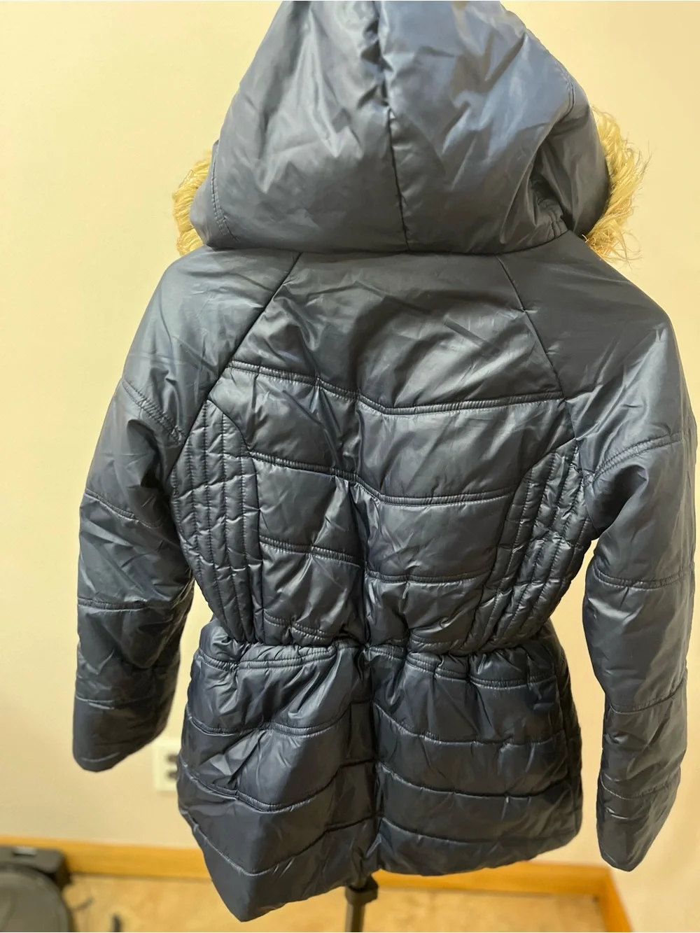 Tommy Hilfiger Navy Quilted Puffer with Faux Fur Hood Trim